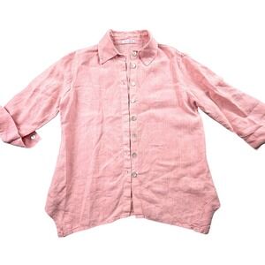 Cut Loose‎ Pink Linen Button Front Shirt Collared 3/4 Sleeve XS